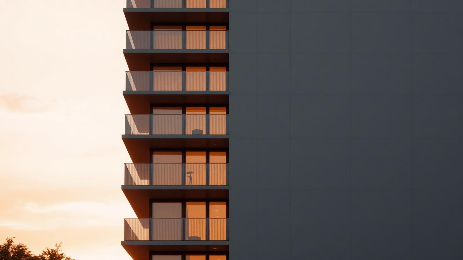 Architectural facade of a premium residential tower at golden hour